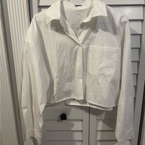 White Cropped Button-Up Shirt